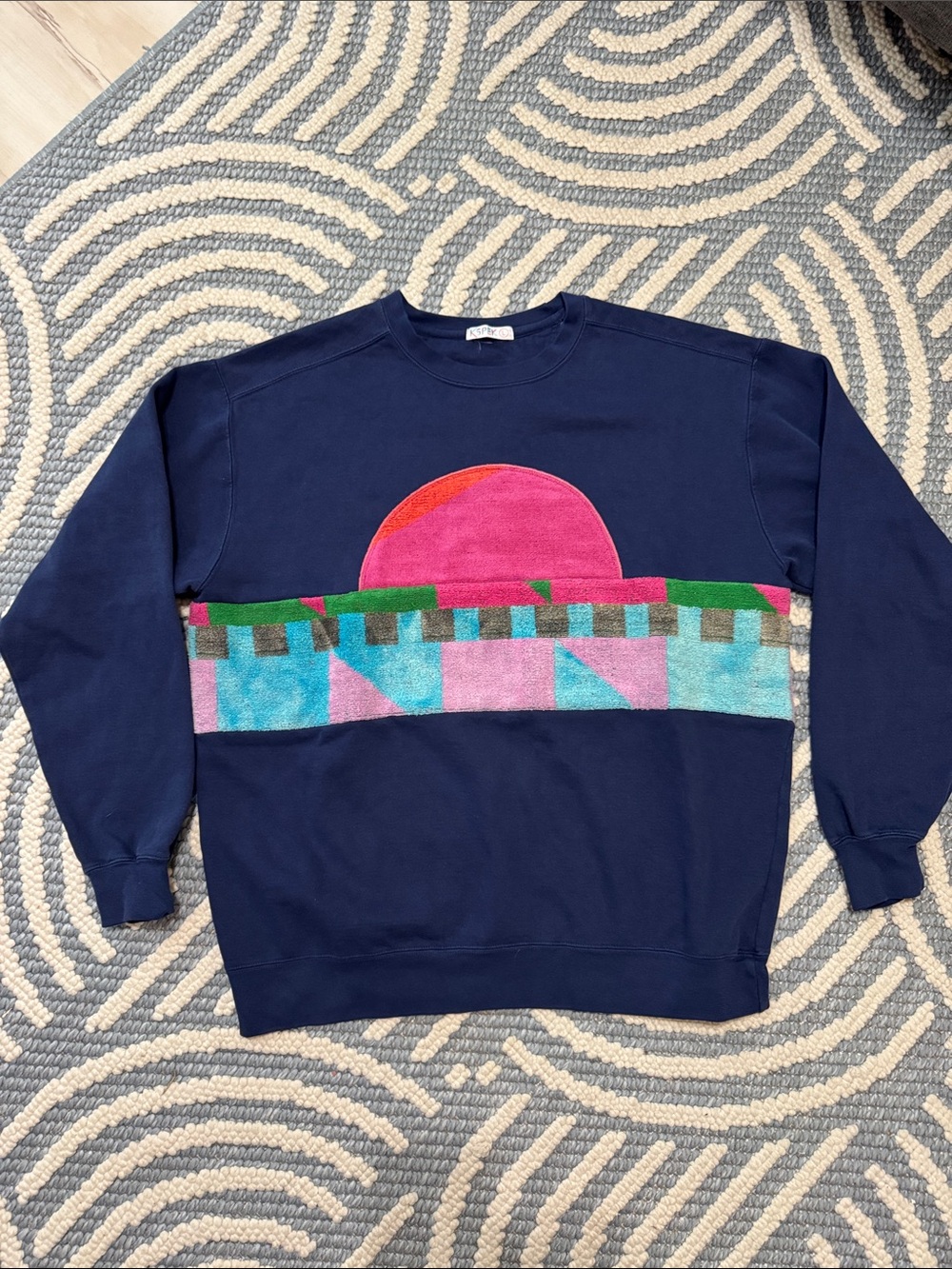 Kspek One of a Kind Upcycled Vintage Towel Sunset Sweatshirt Large